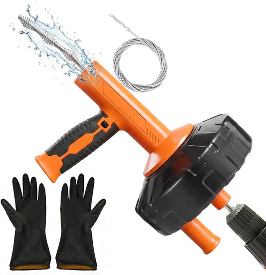 Drain Snake 33ft Flexible Steel Spring, Drain Auger with Drill Adapter | Zinc-Coated, Quick-Release Lock, Manual or Drill Powered, for Kitchen Bathtub Shower Floor Drain