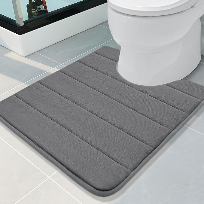 Buganda Memory Foam U-Shaped Toilet Rugs 24 x 20, Absorbent Bathroom mat | Grey, Thick Soft Machine Washable toilet mat for bathroom, Contour Bath Rugs Mat for Toilet Base