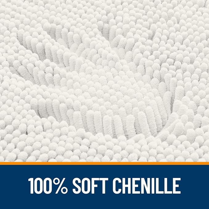 OLANLY Toilet Rugs U-Shaped 24x20, Soft Absorbent Chenille Contour Rugs | Ivory, Quick-Drying Rubber Backing, Machine Washable Non-Slip Shaggy Bathroom Mat for Toilet, Home Decor Accessories