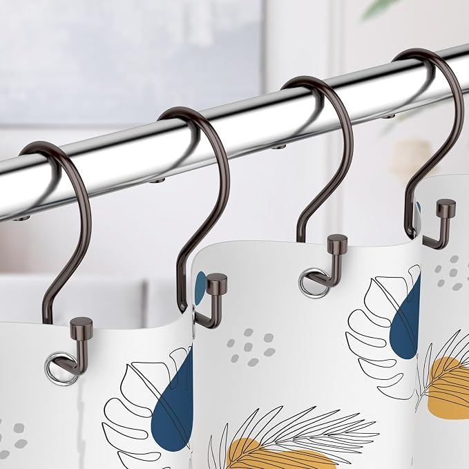 Shower Curtain Hooks, 12 Pcs S Shape Shower Curtain Rings, Rustproof Bronze Shower Curtain Hooks Rust Proof, Multi-Functional Shower Hooks for Shower Curtain, Clothing, Towels (Bronze)