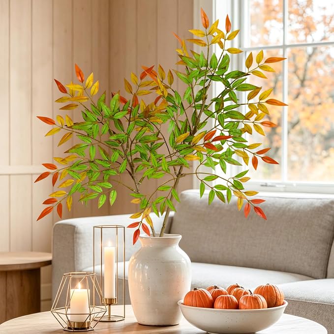 2 Pcs Artificial Plants Faux Branches for Vase Filler, 35.4 Inch Fake Plants Greenery Stems for Vase Spring Decorations Fall Decor, Fake Leaves Office Centerpieces Home Decor