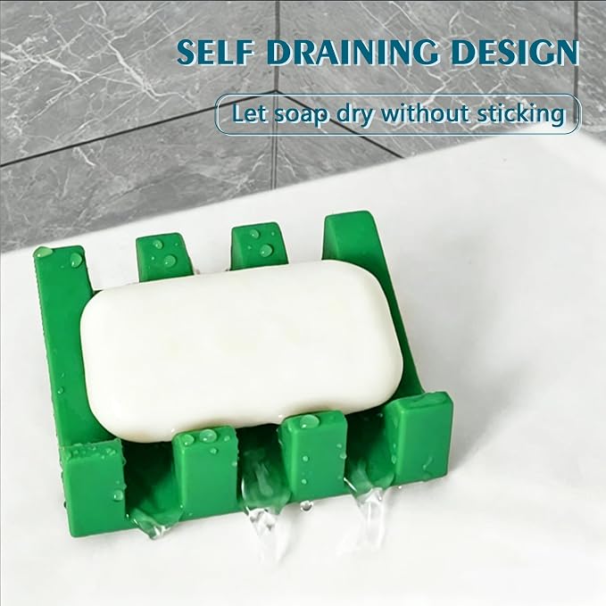 Soap Dish Holder for Shower with Suction Cup, Silicone Soap Holder & Saver Self-Draining Bar Soap Dish Keeps Soap Dry for Bathroom, Kitchen, Bathtub (Deep Green,1-Pack)