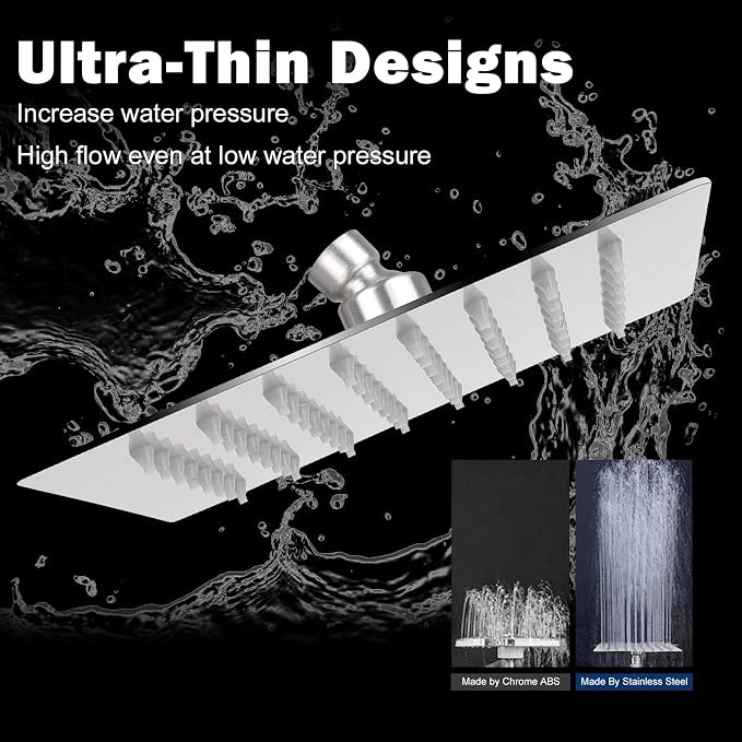 NearMoon Rain Shower Head, High Flow Stainless Steel Square Rainfall Shower, High Pressure Design, Awesome Shower Experience Even At Low Water Flow (6 Inch, Brushed Nickel)