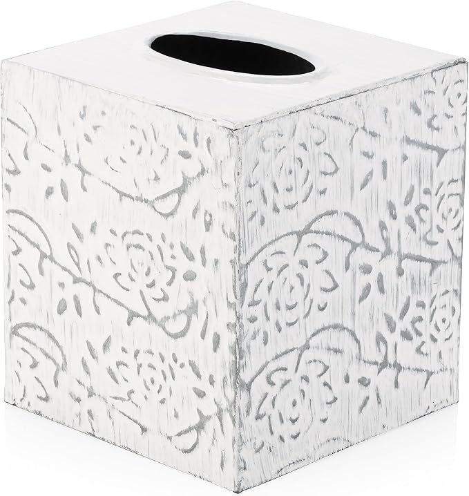 Country Chic Modern Farmhouse Tissue Box Holder, Decorative Metal Tissue Cover, Rustic Square White Style