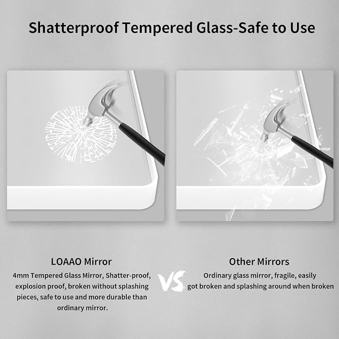 LOAAO 55x30 Inch White Metal Framed Bathroom Mirror | Rounded Rectangle Mirror, Anti-Rust, Tempered Glass, Hangs Horizontally or Vertically