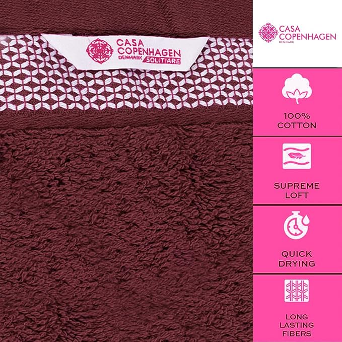 CASA COPENHAGEN Solitaire 6 Pieces Towel Set- Burgundy Red, 600 GSM 2 Bath Towel 2 Hand