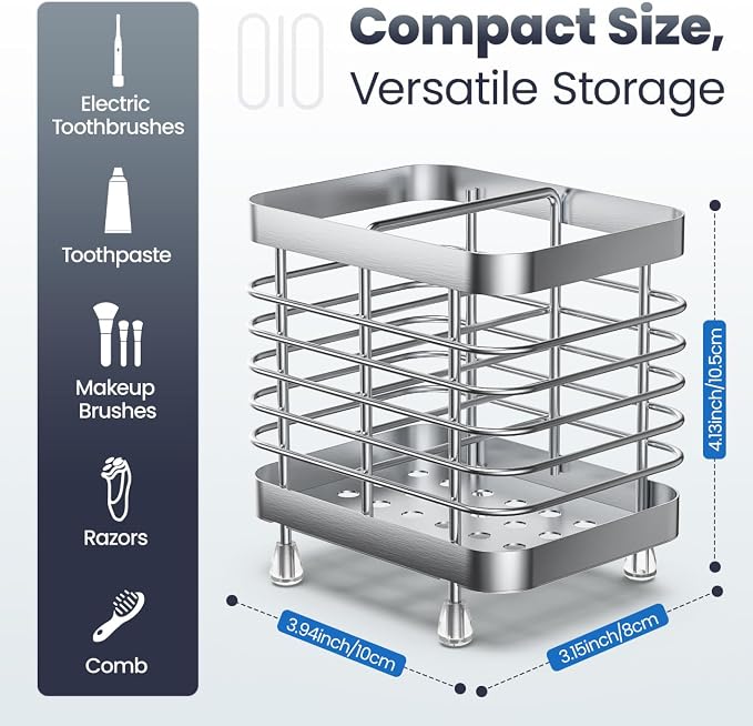 Luxspire Toothbrush Holders for Bathroom, Stainless Steel, 2 Slots, Silver | Wall Mounted ，Electric Toothbrush Holder, Toothbrush and Toothpaste Holder, Bathroom Organizer Essentials