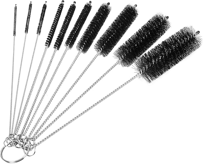 CiaraQ Bottle Cleaning Brushes, 8 Inch Nylon Tube Brush Set | Black Cleaner for Narrow Neck Bottles Cups with Hook, Set of 10pcs