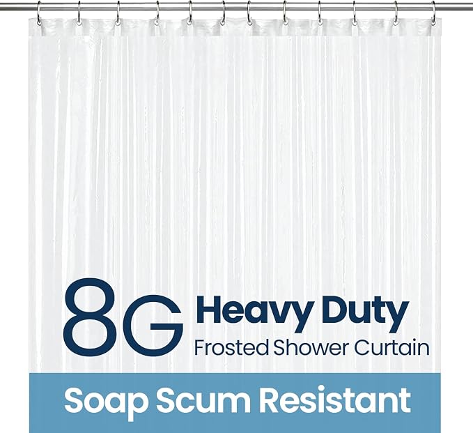 LiBa Shower Curtain PEVA 8G, 72x72 Inch Waterproof Frosted | Non-toxic shower liner, waterproof plastic shower curtain, rust-proof grommets, weighted magnets, bathroom accessories