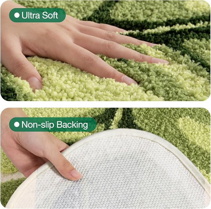 LUMI Cute Bathroom Rug Green Leaf, Absorbent Non Slip Bath Mat, 24"x48" | Palm Leaf Plant, Soft Plush Microfiber, Quick Dry, Washable for Shower Floor, Bathroom, Sink Bathtub, Bedroom, Kids Room
