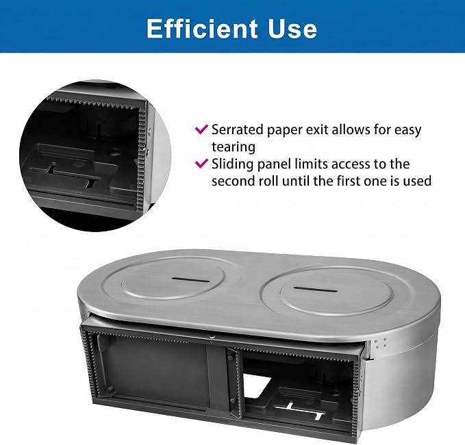 Twin Jumbo Toilet Paper Dispenser Wall Mount, 9" Commercial | Stainless Steel Double Roll Toilet Paper Holder, Industrial Large Tissue Dispenser with Lock, Brushed