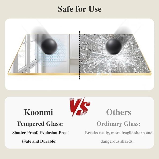 Koonmi Gold Mirrors for Wall, 30x40 Inch Bathroom Mirror, Rectangular Wall Mirror for Living Room Bedroom Bathroom, Hangs Horizontally or Vertically