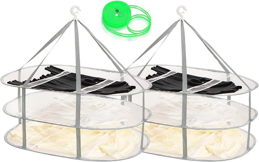2 Pack 3-Tier Folding Mesh Clothes Hanging Dryer, Sweater Drying Rack, Large Laundry Drying Rack, Lay fold Flat Dry Hanger, Mesh Clothes Hanging Dryer - XL(3Tier)+XL(3Tier)