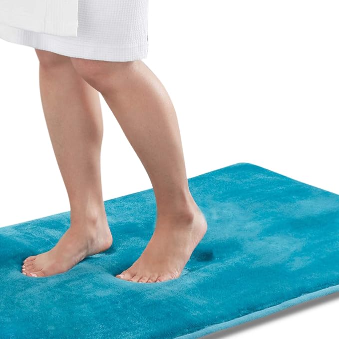 Memory Foam Bath Mat Non Slip Absorbent Super Cozy Velvet Bathroom Rug Carpet (22 inches X 42 inches, Caribbean Sea)