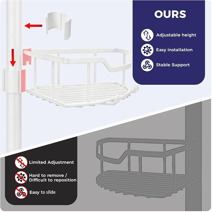 Corner Shower Caddy Tension Pole, 4-Tier Fan-Shaped Adjustable Rustproof Bathroom Organizer Shelves, 47"-125'', No-Drill Quick Installation for Inside Shower, Bathtub, Black (WHITE)