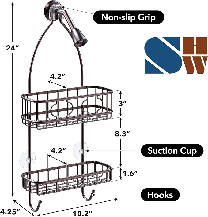 Simple Houseware Bathroom Hanging Shower Head Caddy Organizer, Bronze | (24 x 10.2 x 4.25 inches)