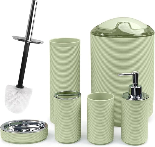 CERBIOR Bathroom Accessories Set 6 Piece Bath Ensemble（Green） | Includes Soap Dispenser, Toothbrush Holder, Toothbrush Cup, Soap Dish for Decorative Countertop and Housewarming Gift (Green)
