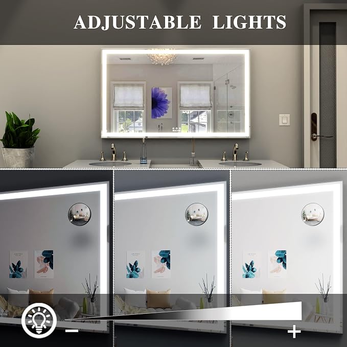 Large 40x24 inch,Mirror with Lights for Dressing Room, Extra Long Vanity Mirror for Bedroom,Wall 10X Cosmetic Mirrors,Silver