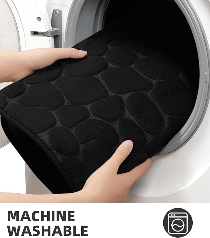 Bathroom Mat Rug, Memory Foam Bath Mat, Non-Slip Bathroom Floor Mats, Cobblestone Bath Mats Absorbent Bath Rugs Washable Quick Dry (17x24,Black)