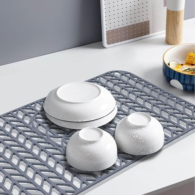 Sink Protectors for Kitchen Sink24"x12.5" 3 Reserved Holes Silicone Sink Mat | Various sizes and styles,Free-form cutting,Holes for different positions,Protector for sinks and dish,Food-grade silicone