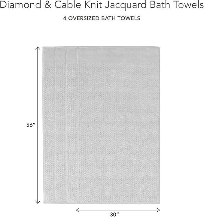 Texere 100% Organic Cotton Jacquard 650 GSM Premium Bath Towel Sets - Extra Absorbent Quick Dry and Plush (Cable, Light Taupe, 4 Bath Towels)