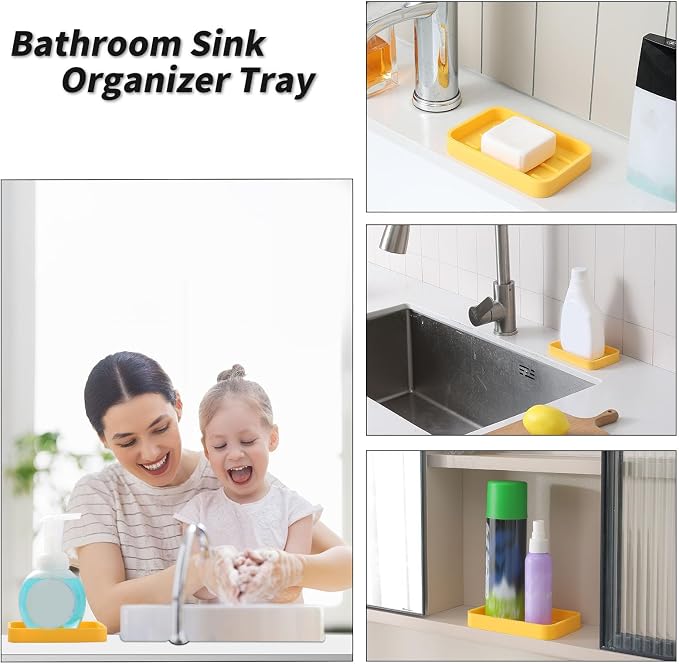 MicoYang Silicone Kitchen Sink Organizer Tray for Multiple Usage,Easy Clean Sponges Holder for Kitchen Bathroom Counter or Sink,Dish Soap Dispenser,Scrubber,Bottle,Cup Yellow 4.9”x 3.2”