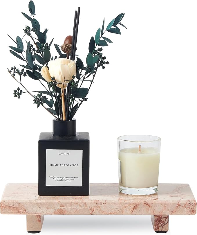 Natural Marble Tray Pedestal Stand, Stone Riser for Bathroom, Kitchen Sink | Stone pedestal riser, unique veining. Hand-polished, waterproof. Soap & vanity display. Perfume & candle catchall. Non-slip.