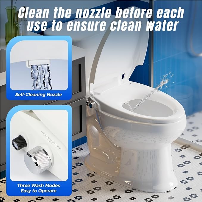 Clirass Bidet Seat Non-Electric Bidet Toilet Seat with Soft Close, Fit Elongated Toilet, Dual Nozzle Cold Water Bidet Attachment for Toilet Seat, Feminine & Rear Wash (Elongated)