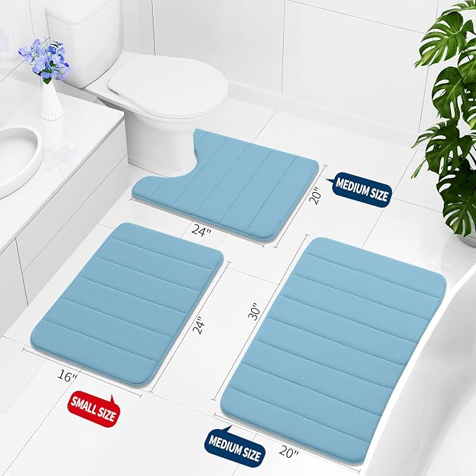 Buganda Memory Foam Bath Mat 40 x 32, Ultra Soft Absorbent Bathroom Rugs | Blue, Machine Washable Quick Dry Bath Mats for Bathroom Floor, Shower and Tub, Home Decor Accessories