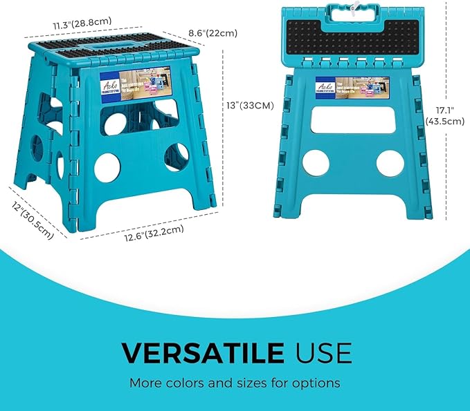 ACKO 13" Folding Step Stool, Non-Slip Surface for Adults & Kids, Dot Blue | Collapsible Heavy Duty Foldable Stools, Portable Foot Stepping Stool Holds 300 lbs, Kitchen Bathroom Outdoor, with Handle