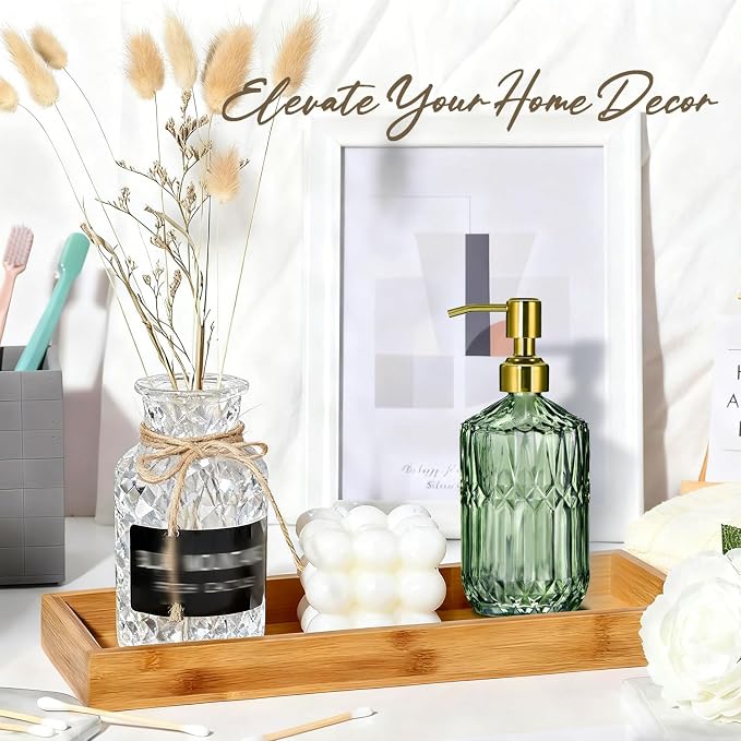 COHOSEGE 17 Oz Green Glass Kitchen Soap Dispenser for Dish Soap, 2 Pack Bathroom Soap Dispenser Set with Gold Rust Proof Pump for Lotion, Hand soap or Body Wash