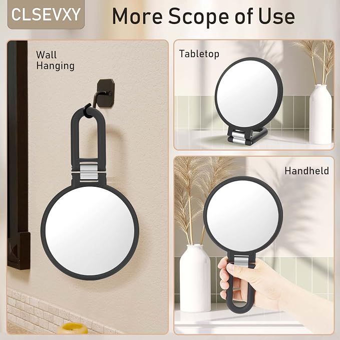 CLSEVXY Magnifying Handheld Mirror Double Sided, 1X 20X Magnification Hand Mirrors, Travel Folding Hand Held Mirror, 360°Rotation Pedestal Makeup Vanity Mirror
