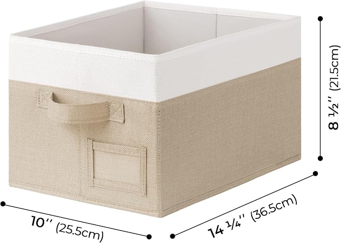 GRANNY SAYS Closet Storage Bins with Label, Khaki&Ivory, Medium, 3-Pack | Closet Storage Bins, Storage Baskets for Closet, Fabric Bins for Clothes, Closet Organizer Bins, Clothes Storage Organizer