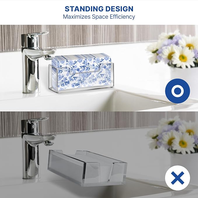 Acrylic Guest Towel Holder, Clear Bathroom Countertop Caddy | Disposable Hand Towels & Vanity Storage