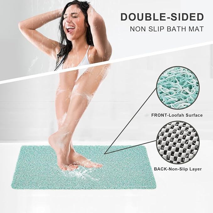 0.6" Extra Thick Non Slip Shower Mat, PVC Loofah Shower Mat with Drain, Quick Drying Bath Mat for Inside Shower, Bathtub Mats Foot Scrubber for Elderly, Bathroom, Kitchen, Wet Areas(Blue 16x39)