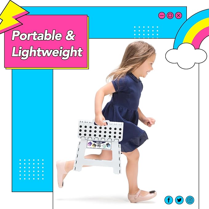 Delxo 9 Inch Kids Step Stool,300 Lbs Folding Step Stool for Toddler White | Foldable Step Stool,Non-Slip Foot Stools with Handle, Lightweight Collapsible Stool for Kitchen,Bathroom,Bedroom,Garden