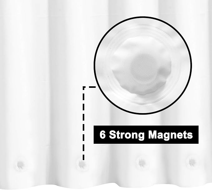 Barossa Design Long Shower Curtain Liner with 6 Magnets 72 x78, White | 8G Heavy Duty PEVA, 6 Bottom Magnets, PVC Free, Metal Grommets, 72x78 Inches Long Shower Liner for Bathroom or Bath Tub