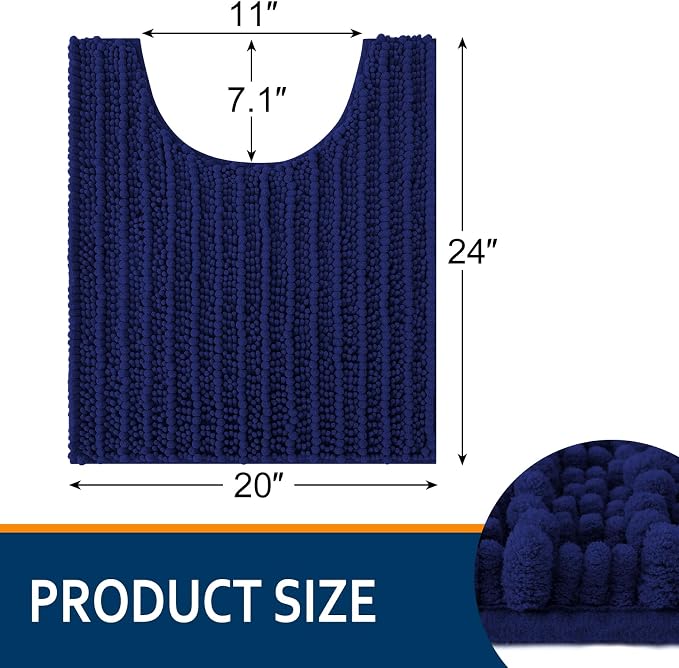 Smiry Bathroom Toilet Rugs U Shaped 24X20, Chenille Bath mats for Toilet | Navy Blue Extra Soft Absorbent Non Slip Rubber Backing Contour Bath Rugs for Toilet, Machine Washable Contoured Bath Mats