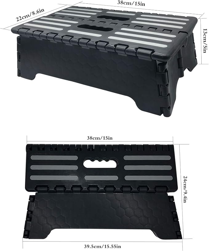 5 inch Portable Folding Step Stool, Plastic Collapsible Step Stool | Safe & Stable, Foldable Stepping Stool for Car, Bathroom, Bedroom, Step Stools for Elderly & Adults (Black)