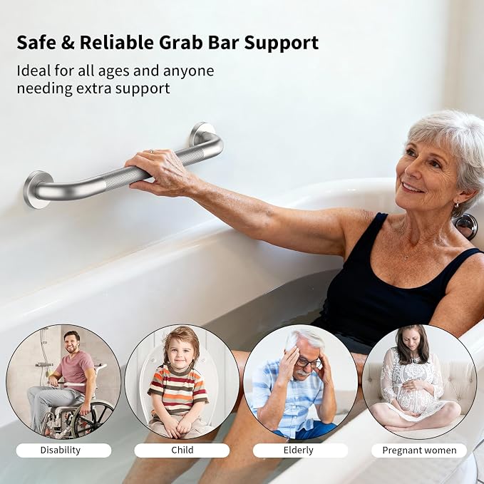 Brushed Nickel Grab Bar 20 Inch, Grab Bar for Bathtub and Shower | Anti-Slip Knurled Grip, Stainless Steel, Bathroom Assist Handle Handrail, Handicap Support Bars for Toilet, 1.25" Diameter