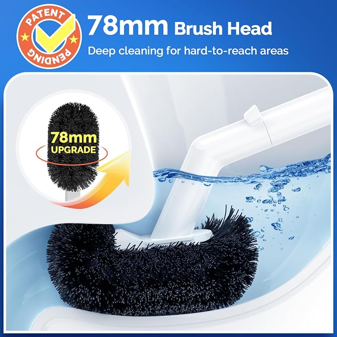 HAMITOR Toilet Plunger Brush Set: Curved Bristles Design for Deep Cleaning | Deep Cleaning Under Rim, Heavy Duty Rubber for Unclog- Compact Bathroom Cleaning Tools for New Homet Essentials - White
