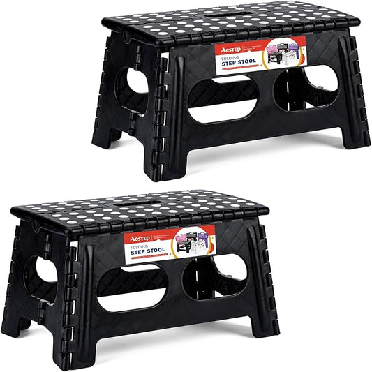 9 Inch Folding Step Stool, 15 Inch Extra-Wide, 300 lbs, 2 Pack | Non-Slip Heavy Duty Foldable Step Stool for Kids and Adults, Extra-Wide for Comfort and Stability, for Bathroom and Kitchen