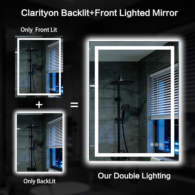 40"x 32" LED Bathroom Mirror with Lights, Smart Anti-Fog Wall Vanity Mirror | Stepless Dimmable, 3 Color, Backlit & Front Lit, Memory Function, Tempered Glass, Shatterproof, ETL Listed Lighted LED Mirror