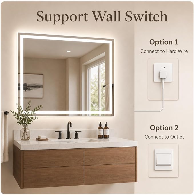 Snowdool 30 x 36 in RGB LED Bathroom Mirror, Front and Backlit, Anti-Fog | 8 RGB Backlight Modes, 3 Front Light Colors, Anti-Fog, Tempered Glass