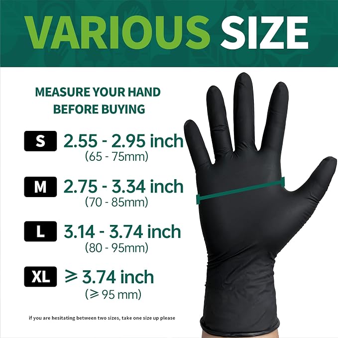 Vinyl Disposable Exam Gloves, Black 4Mil Powder-Free Latex-Free Medical Food Safe Cooking Cleaning Glove 100 &1000Ct