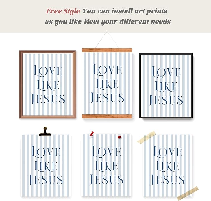 LARTSFRO Coquette Navy Blue Bow Jesus Wall Art Decor Posters, Blue Bow Christian Room Bedroom Bathroom Wall Art Decor Aesthetic for Teen Girls College Gifts, Inspirational Bible Verses Bow Wall Decor, 10x8 Inch Set of 4 Bow Pictures(UNFRAMED)