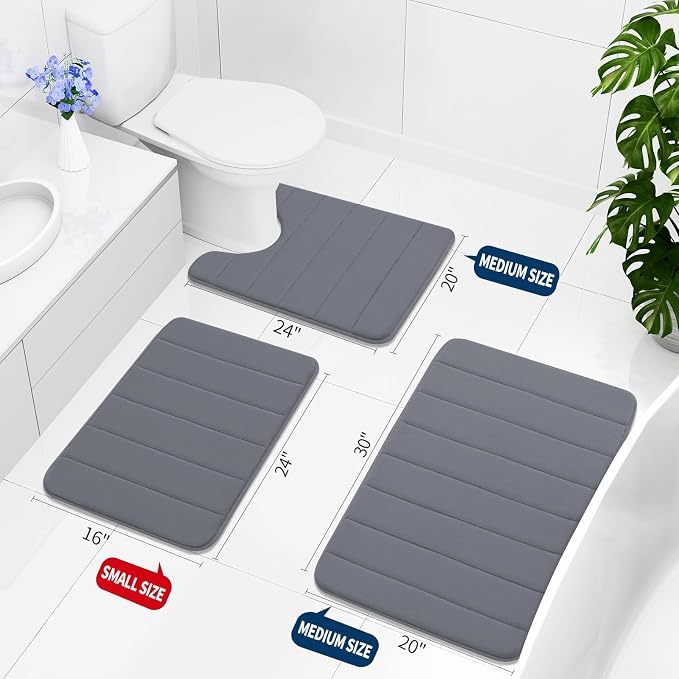 Buganda Memory Foam Bath Mat 31.5 x 20, Ultra Soft Absorbent Bathroom Rugs | Dark Grey, Machine Washable Quick Dry Bath Mats for Bathroom Floor, Shower and Tub, Home Decor Accessories