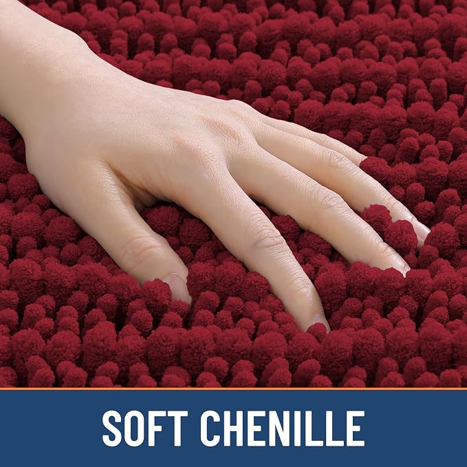 Smiry Bathroom Rugs 48X32, Extra Soft Rubber Backing Chenille Bath Mats | Red Machine Washable Non Slip Quick Dry Bath Mats for Bathroom Floor, Tub, Shower, Home Decor Accessories