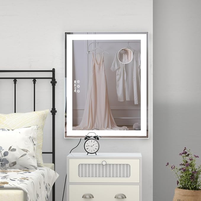 Vanity Mirror With LED Lights - Tabletop Hollywood Makeup Mirror for Bedroom - Aluminium Frame, 48.540.5cm, White