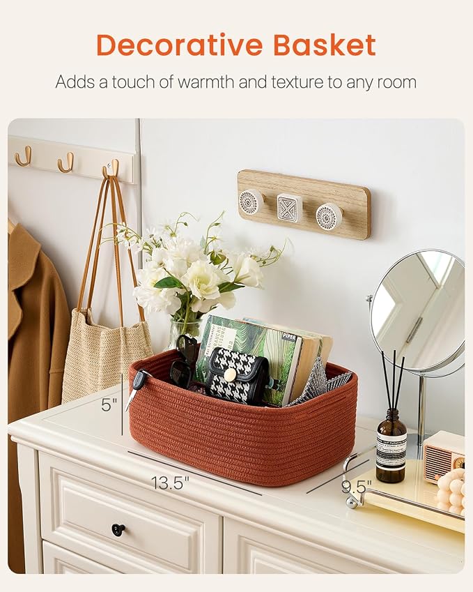 KALLAX Small Woven Storage Basket for Organizing, 13.5x9.5x5 inches, 3 Pack | Shelf baskets for closet organization, toy storage and home decor, Perfect as empty gift baskets for holidays, Rust Red